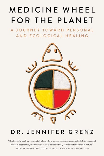 Medicine Wheel for the Planet by Dr. Jennifer Grenz book cover depicting the outline of a turtle with its shell alluding to a color wheel on a beige background.