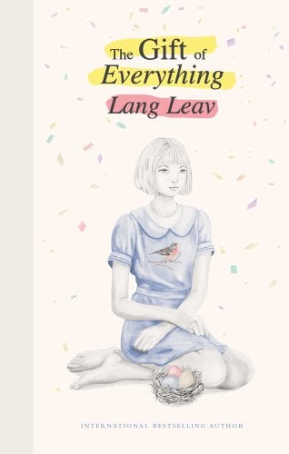 A detailed pencil drawing of a girl sitting with her legs beneath her. Confetti falls down around her.