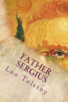 The cover of Father Sergius by Leo Tolstoy. The first diagonal half is a self-portrait of Van Gogh. The second half is a ripped sheet of paper with the title.