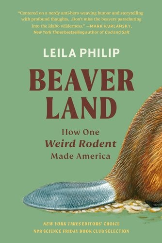 Book jacket of Beaverland by Leila Philip. The tail of a beaver takes up the majority of the cover against a green background.