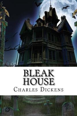 This cover for Bleak House by Charles Dickens shows an enormous haunted mansion, mostly in shadow. It is a full moon night, and bats are in the air.