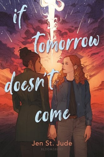 Two women standing in front of a purple/reddish sky holding hands. One is standing towards the reader and the other one is turned backwards. They are holding hands and looking at each other. Cover image of "if tomorrow doesnt come"