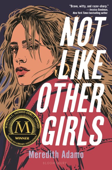 Book cover of Not Like Other Girls by Meredith Adamo, featuring a light-skinned youth with long blonde hair wearing a red jacket and looking back over their shoulder at the viewer.