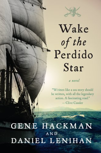 Book cover of "Wake of the Perdido Star" with a large ship at sea with a yellow sky.
