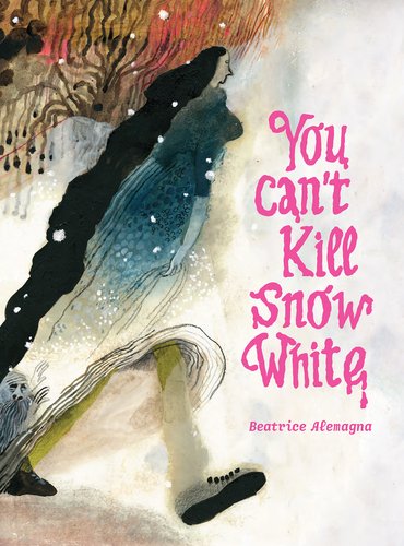 an abstract painting of a woman with black hair walking through the snow