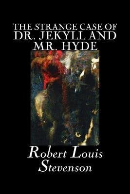 The Strange Case of Dr. Jekyll and Mr. Hyde by Robert Louis Stevenson, a horror mystery book cover depicting an abstract painting of two figures and an animal against a back background. The title of the book is printed in a thin, white font.