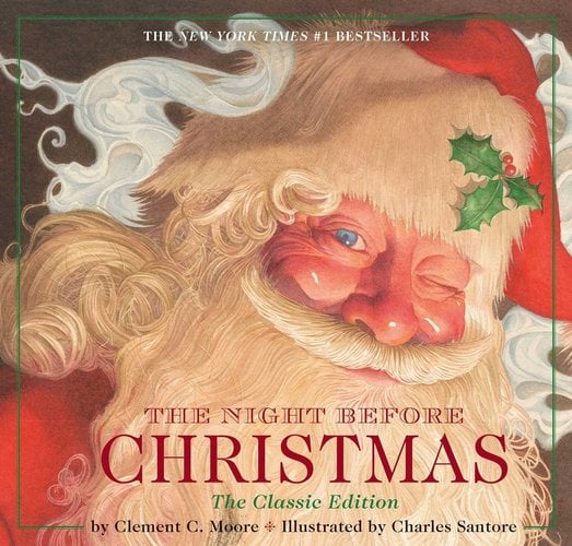 Santa Claus winking with smoke pouring around his head magically.