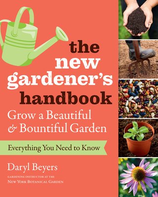 Thew New Gardener's Handbook book cover with flowers, sprouts, soil, and a watering can.