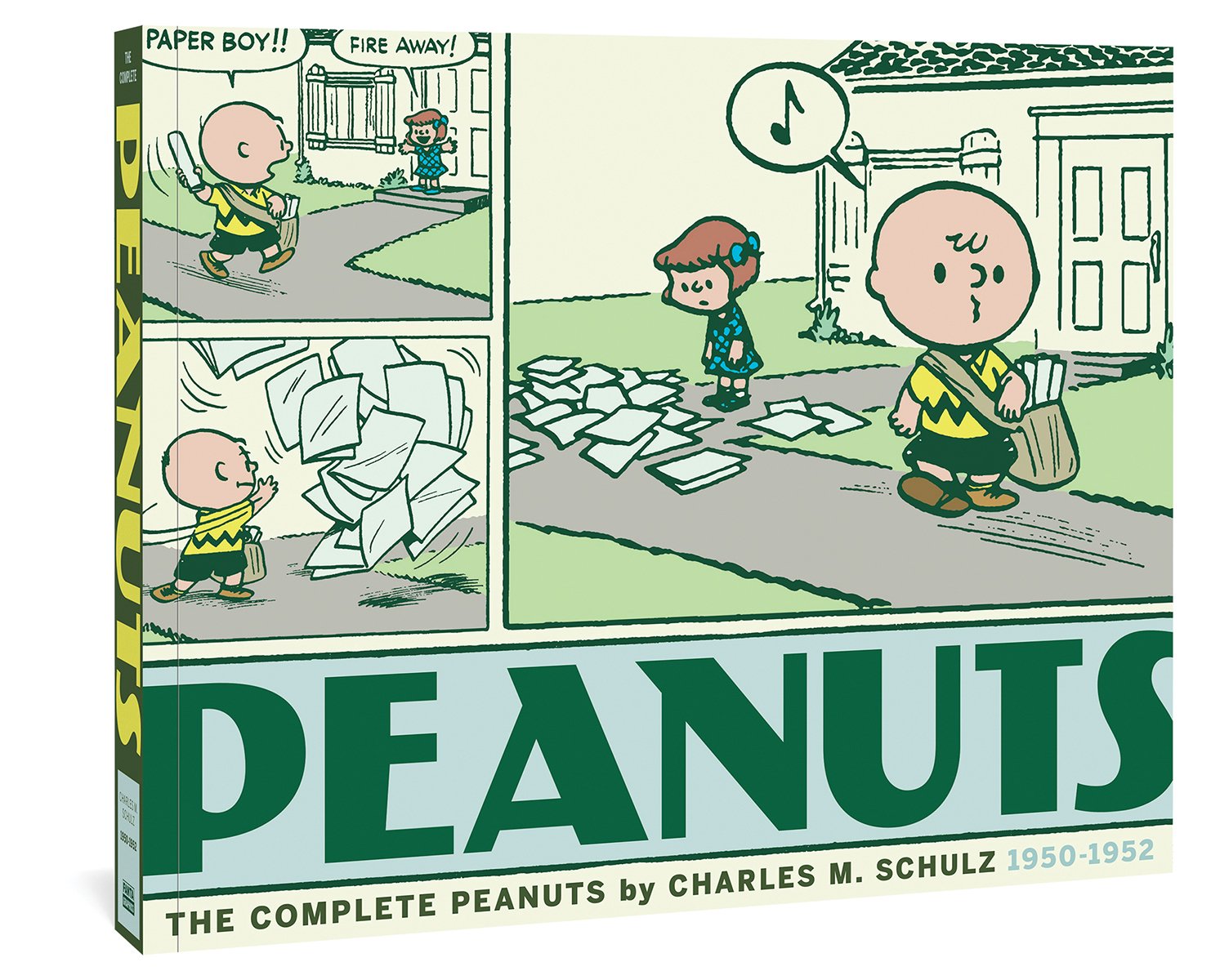 The Complete Peanuts by Charles M. Schulz. Three panels of a comic featuring Charlie Brown and Peppermint Patty is visible above the title and author text.