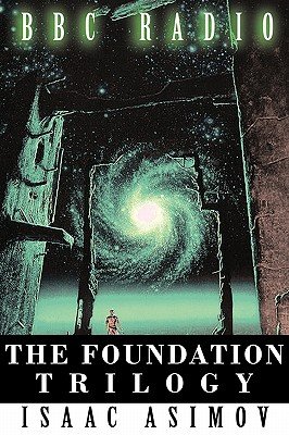 The book cover of The Foundation Trilogy featuring a drawing of a galaxy as a man looks into the sky