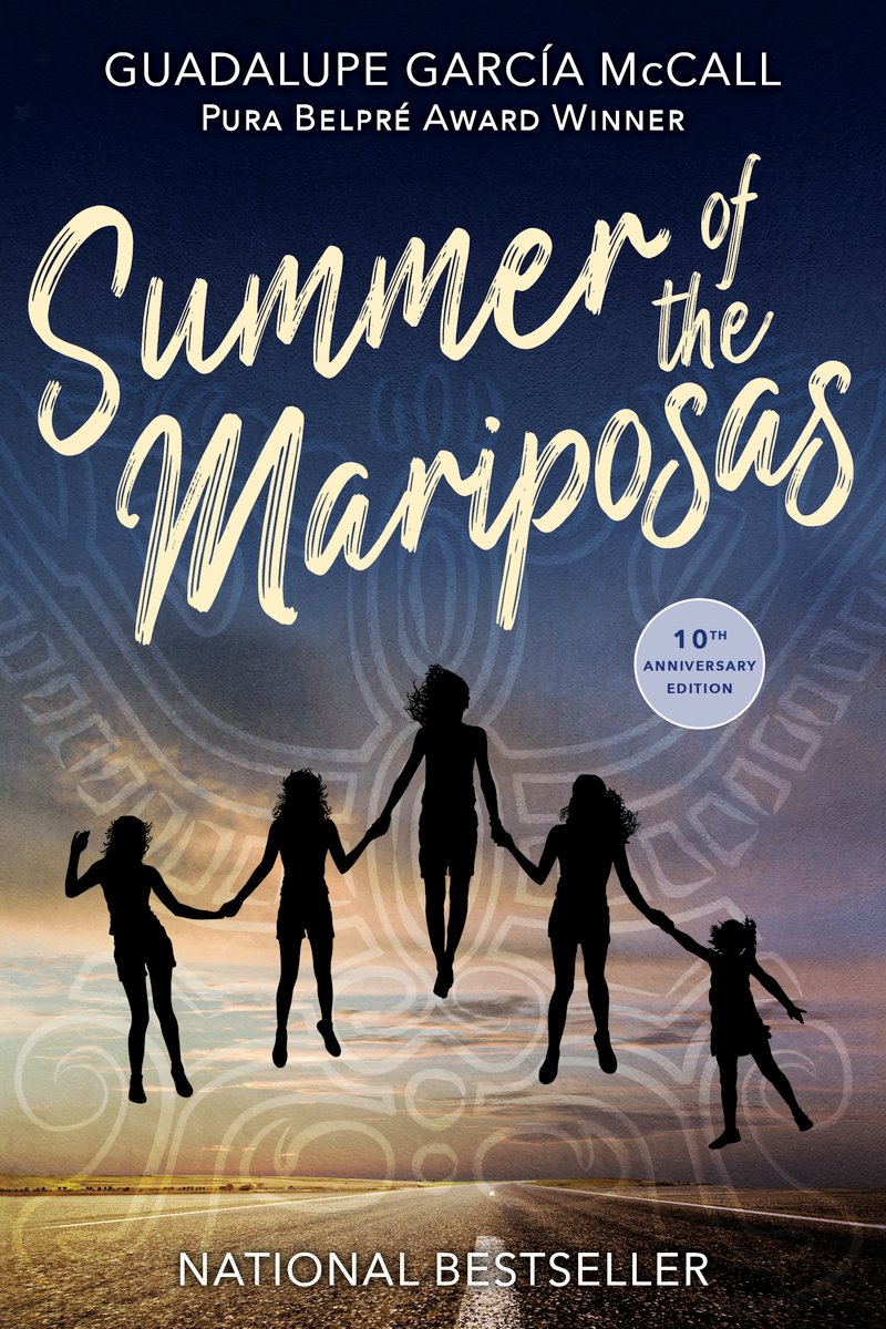 Summer of the Mariposas by Guadalupe García McCall, a fiction cover with 5 girls holding hands while floating.