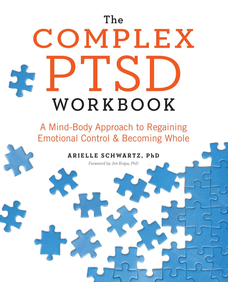 cover of The Complex PTSD Workbook by Arielle Schwartz. The background is white, and from the bottom right is puzzle pieces. They are first put together, but they get more spread out.