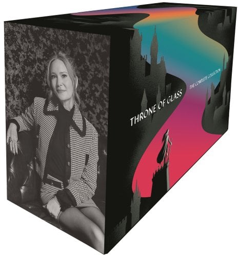 Throne of Glass by Sarah J. Maas eight-book box set featuring The Assassin's Blade, Throne of Glass, Crown of Midnight, Heir of Fire, Queen of Shadows, Empire of Storms, Tower of Dawn, and Kingdom of Ash.