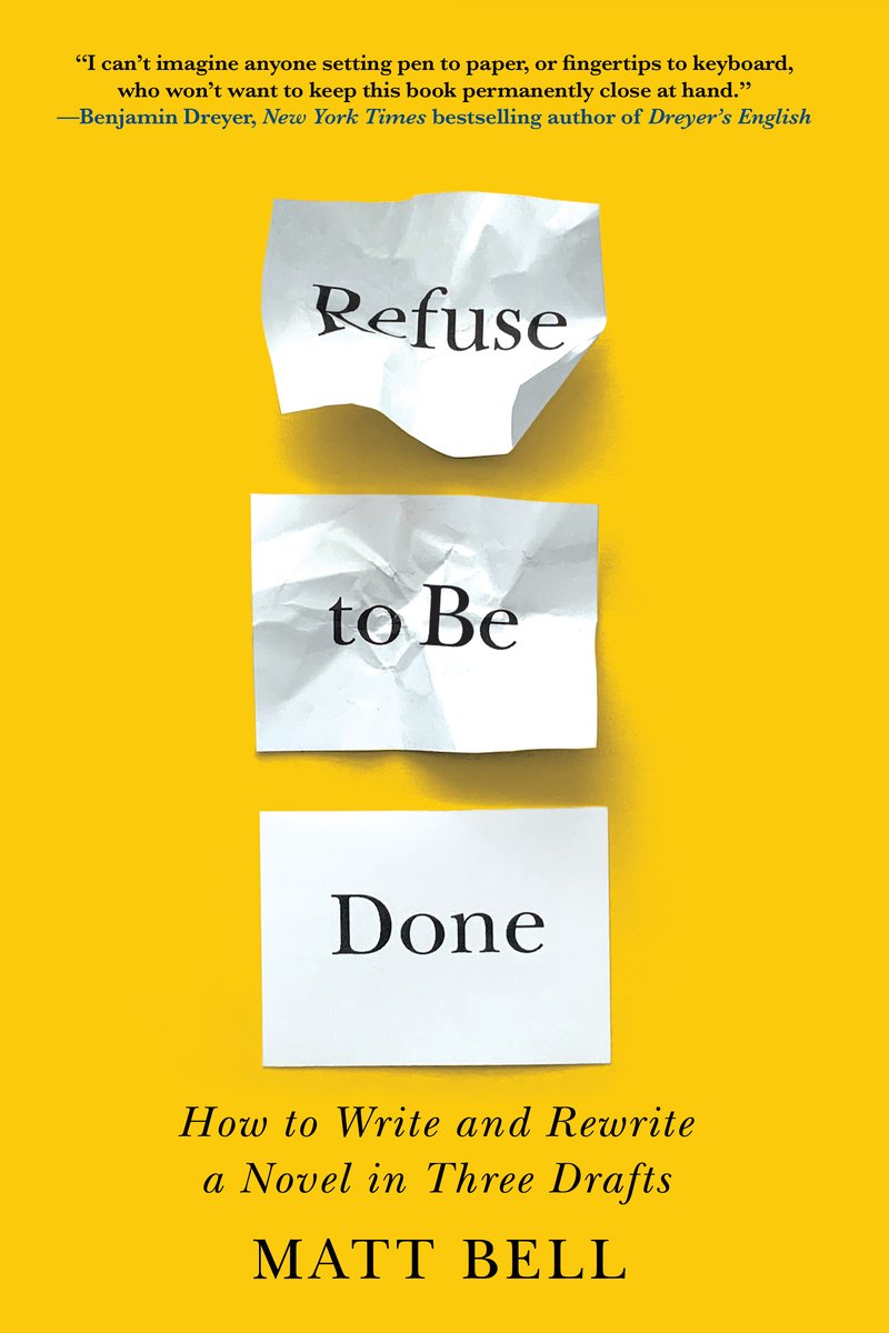 The cover of Refuse to Be Done depicts three pieces of rectangular paper each with a word of the title against a yellow background