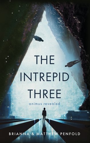 The Intrepid Three by Brianna and Matthew Penfold book cover. Fantastical projected image of three people standing in different areas of the world in a triangle shape.