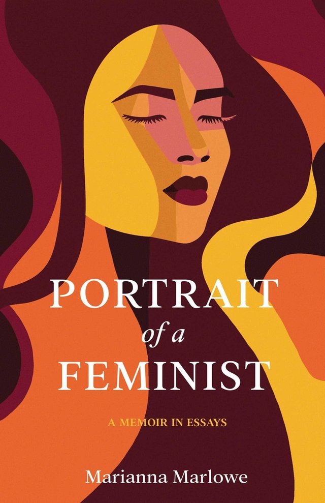 Cover of Portrait of a Feminist: A Memoir in Essays by Marianna Marlowe. A woman's face with her eyes closed painted in different shades of brown and yellow.