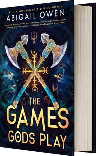 The Games Gods Play by Abigail Owen. Book cover with two battle axes surrounded by other symbols.