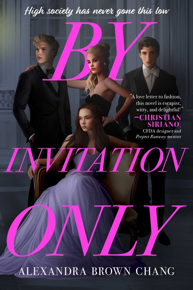 By Invitation Only by Alexandra Brown Chang book cover, featuring a group of men and women in tuxedos and ball gowns, posing for a portrait-like photo.