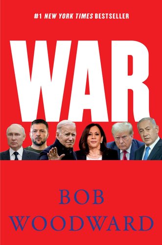 War by Bob Woodward, book cover. Images of six political figures against a bold, red background, right under the white title.