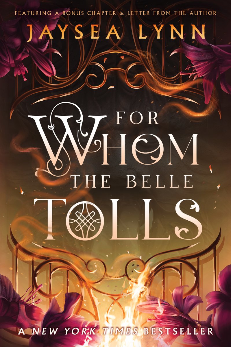 For Whom the Belle Tolls by Jaysea Lynn, a romantasy book cover depicting golden gates surrounded by purple flowers