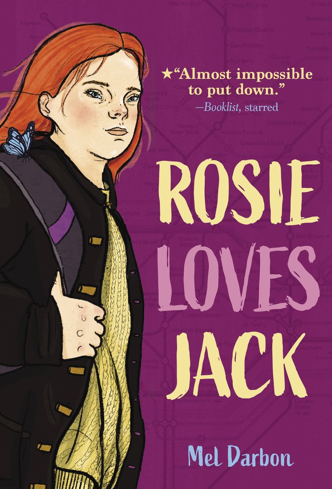 Rosie Loves Jack by Mel Darbon book cover. Rosie staring of into the distance holding a bacpack.