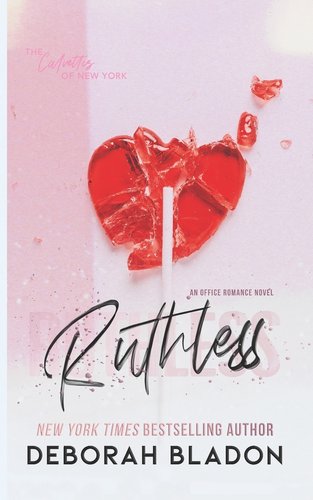 Ruthless by Deborah Bladon, candy lollipop heart broken on pink background.