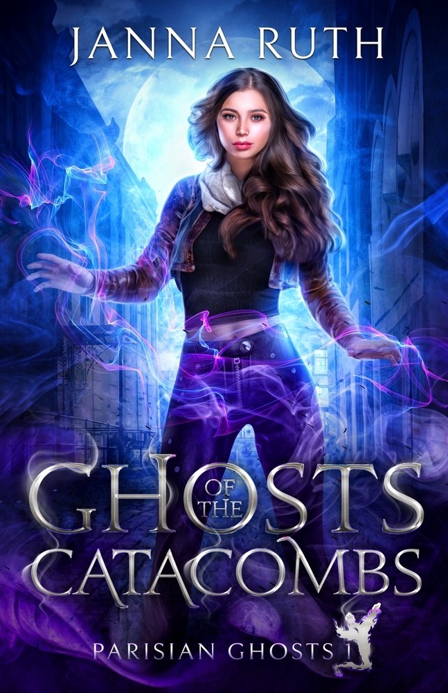 A young woman with brown hair stands in front of a bright white light with purple and blue mist swirling around her. The title is in misty gray at the bottom. The author's name is in white letters at the top.