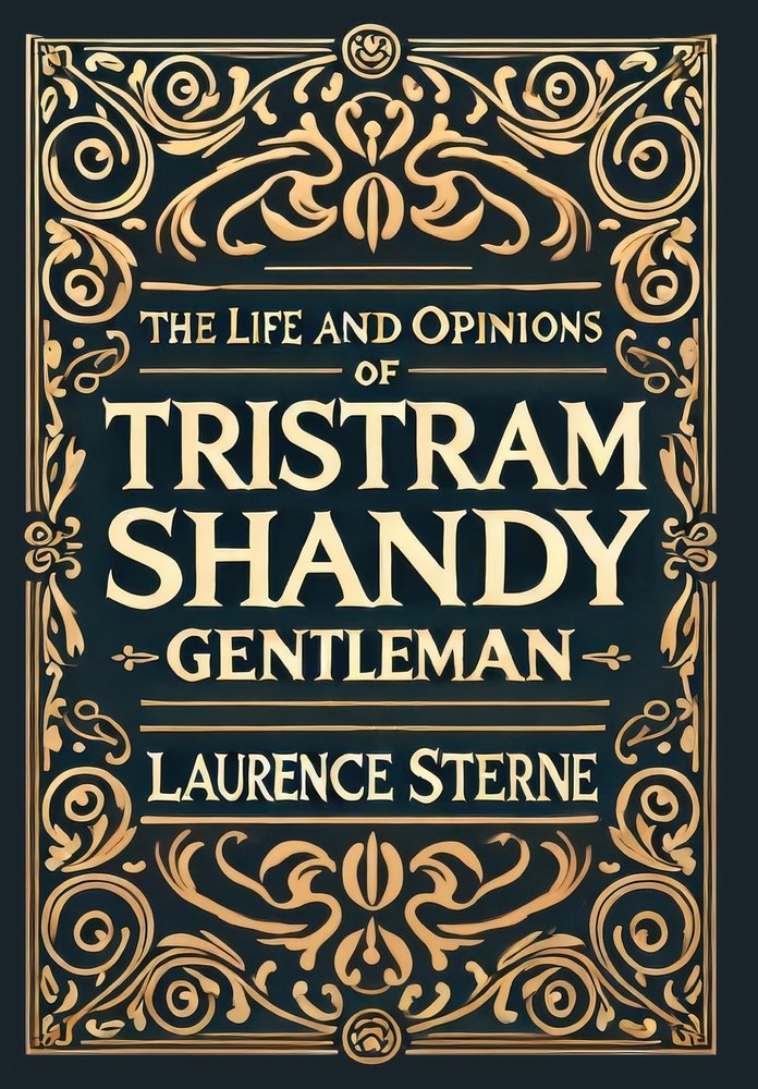 This laminated hardback collector's editoin of The Life and Opinions of Tristram Shandy, Gentleman features a dark green background covered in gold-embossed filigree.