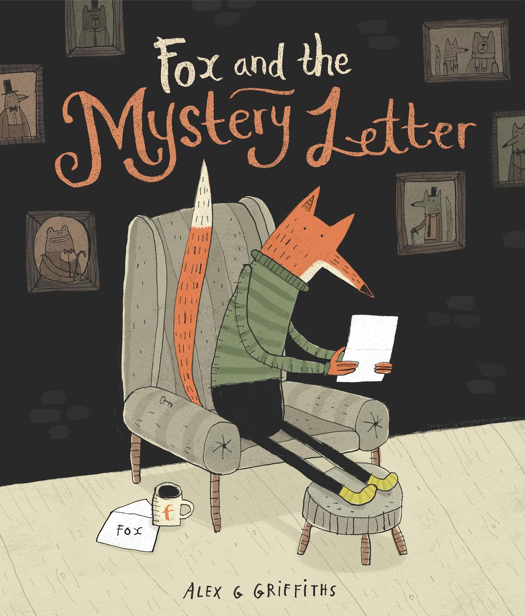 A children's book cover titled Fox and the Mystery Letter by Alex G Griffiths depicting an orange fox reading a letter while sitting on a living room chair