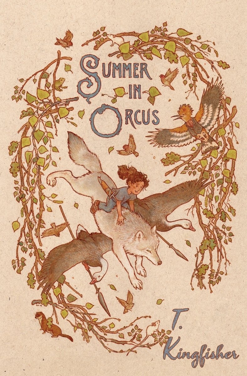 Summer in Orcas cover, an illustration featuring a girl riding a wolf among wildlife.