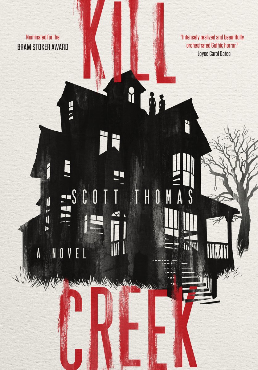 Cover of Kill Creek by Scott Thomas. White background with a black haunted house in the center and tree next to it.