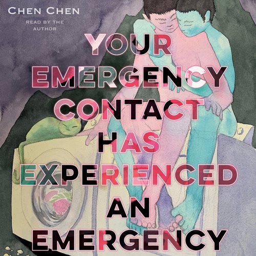 Your Emergency Contact Has Experienced An Emergency by Chen Chen. Two men embracing on a washing machine and dryer in front of a mountain with cat.