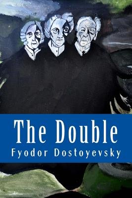 The cover of The Double. There is a painting in an abstract-like style of three old men, their bodies blending together. The shades used are blue, black, and grey.