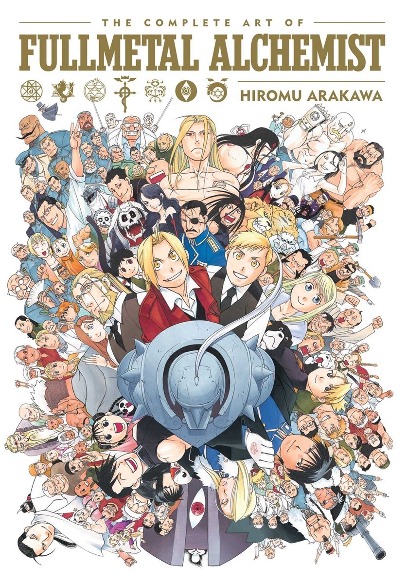 The complete art of Fullmetal Alchemist by Hiromu Arakawa manga cover, depicting all of the characters from the manga.