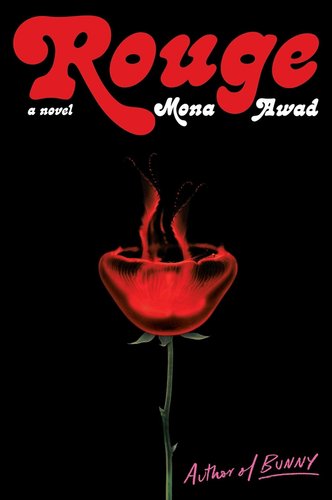 A black background with a red rose in the center that resembles a fire
