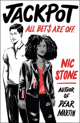 Jackpot book cover; main characters Rico and Zan are standing looking at the reader