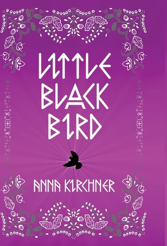 Little Black Bird by Anna Kirchner, book cover depicting a tiny black bird with light streams bouring behind it on a purple background