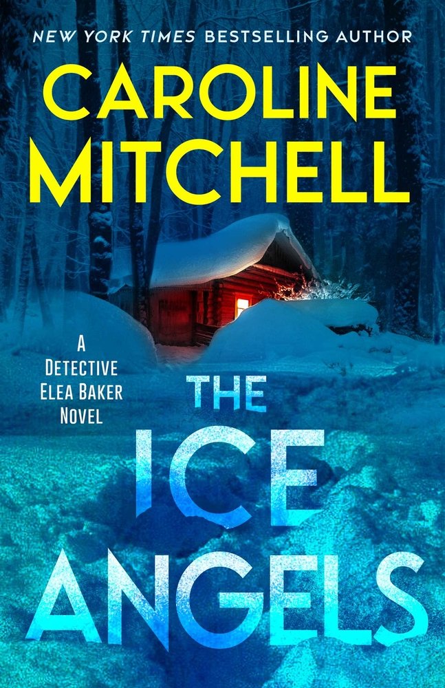 A cabin in the middle of a snowy wooden landscape. There are lights on in the cabin and trees surrounding it. The author's name is in yellow and the title is designed to look like chunks of ice.