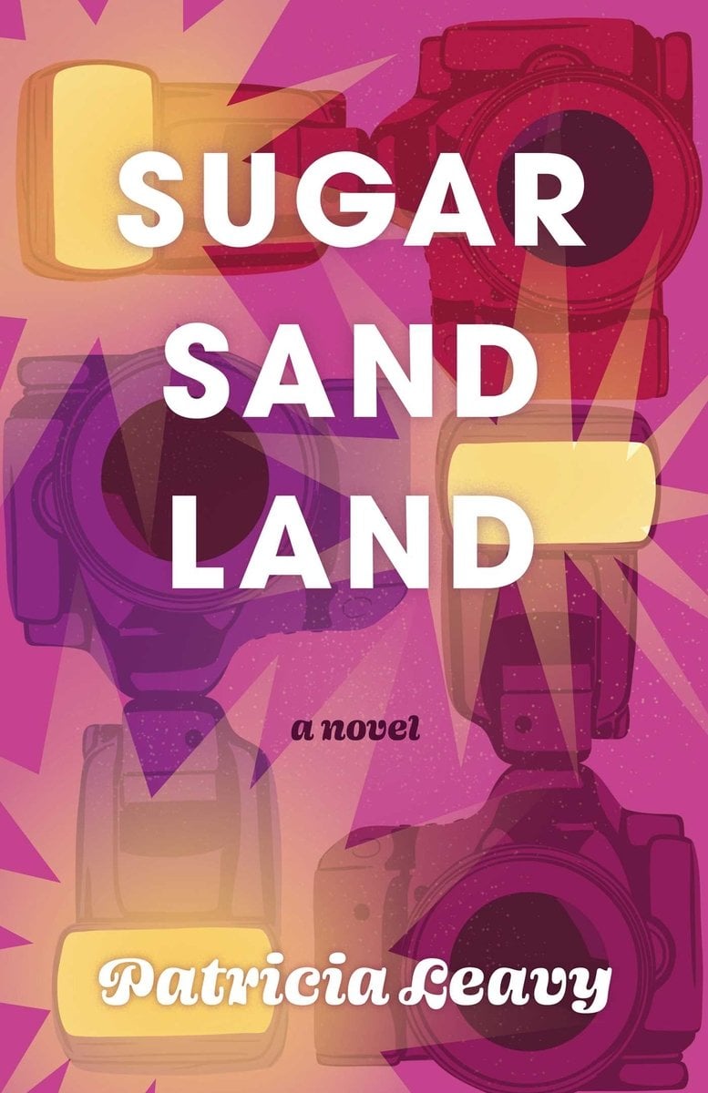 The book cover for Sugar Sugar Land by Patricia Leavy, showing an abstract, colorful cover that shows cameras and lights.