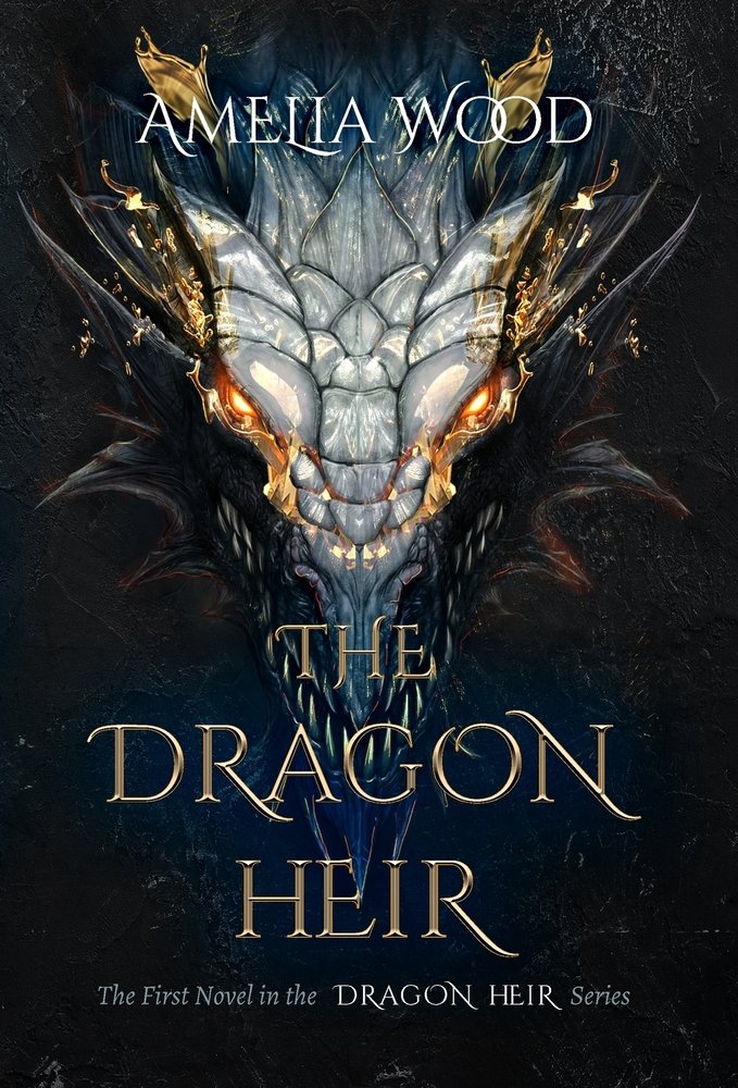 The Dragon Heir by Amelia Wood book cover depicting a black and gold dragon